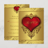 Eleganter RSVP für Red und Gold Wedding Karte (Vorne/Hinten)