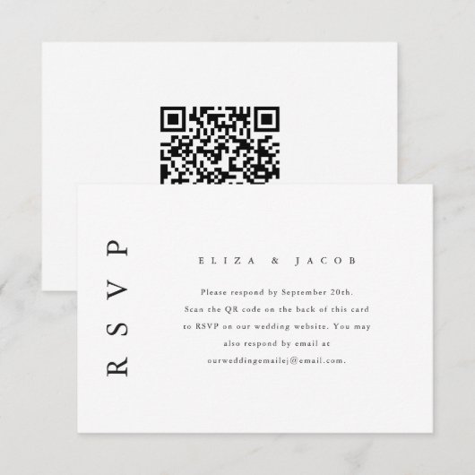 Eleganter RSVP für Schwarze Hochzeit mit QR-Code Karte (Vorne/Hinten)