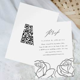 Eleganter RSVP mit QR-Code für Black Floral Weddin Karte