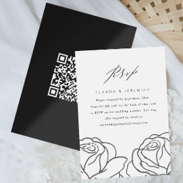 Eleganter RSVP mit QR-Code für Black Floral Weddin Karte