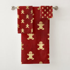 Eleganter Ruby Red and Gold Gingerbread Man Badhandtuch Set