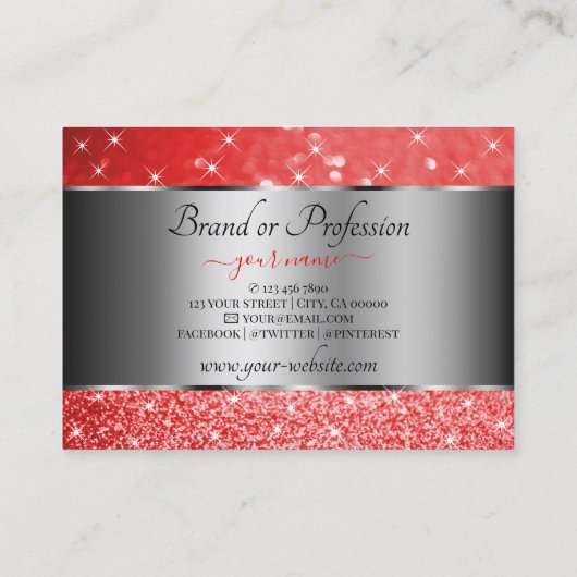 Eleganter Ruby Red Glitzer Silver Luminous Stars Visitenkarte (Rückseite)