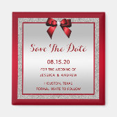 Eleganter Ruby Red & Silver Glitzer Save the Date Magnet (Vorne)