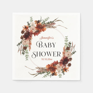 Eleganter Rust Herbst-Blumenkranz Baby Shower Serviette