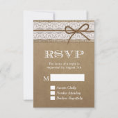 Eleganter Rustic Burlap String Bow Wedding RSVP Karte (Vorderseite)