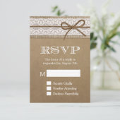 Eleganter Rustic Burlap String Bow Wedding RSVP Karte (Stehend Vorderseite)