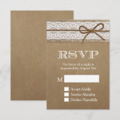 Eleganter Rustic Burlap String Bow Wedding RSVP Karte (Vorne/Hinten)