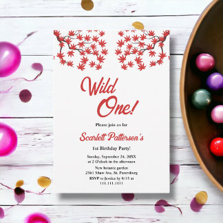 Eleganter Rustic Fall Red Blätter Boho 1. Geburtst Einladung