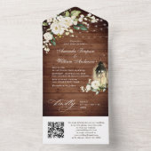 Eleganter Rustic Wood White Roses Wedding QR Code All In One Einladung (Innen Boden)