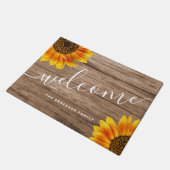 Eleganter, rustikal brauner Holzdruck Sonnenblumen Fußmatte (Schrägansicht)