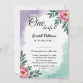 Eleganter Rustikaler Aquarell Floral Boho 1. Gebur Einladung (Vorderseite)