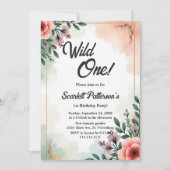 Eleganter Rustikaler Aquarell Floral Boho 1. Gebur Einladung (Vorderseite)