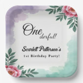 Eleganter Rustikaler Aquarell Floral Boho 1. Gebur Pappteller (Vorderseite)