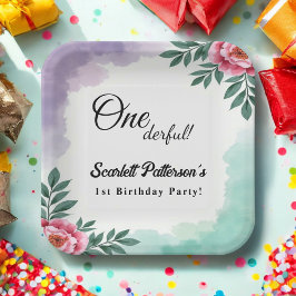 Eleganter Rustikaler Aquarell Floral Boho 1. Gebur Pappteller