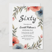 Eleganter Rustikaler Aquarellfarben 60. Geburtstag Einladung (Vorderseite)
