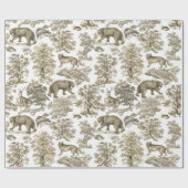Eleganter, rustikaler Beige-Wald-Tiere Toile Geschenkpapier (Flach)