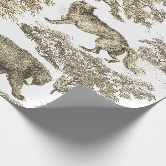 Eleganter, rustikaler Beige-Wald-Tiere Toile Geschenkpapier (Ecke)