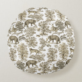 Eleganter, rustikaler Beige-Wald-Tiere Toile Rundes Kissen