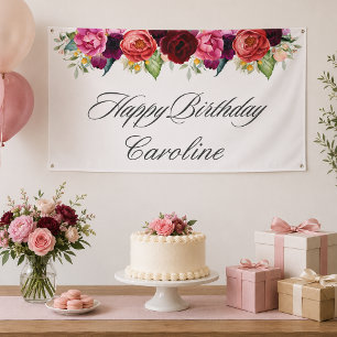 Eleganter rustikaler Blumen-Geburtstag mit Namen Banner