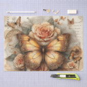 Eleganter Rustikaler Blumen- & Schrift-Vintage-Dec Seidenpapier (Handwerk)