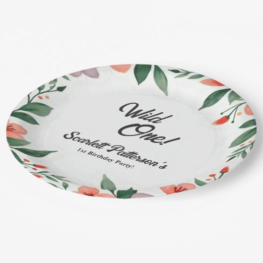 Eleganter Rustikaler Blumengarten Sommer 1. Geburt Pappteller (Schrägansicht)