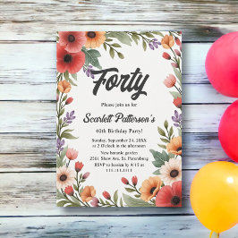 Eleganter Rustikaler Blumengarten Sommer 40. Gebur Einladung