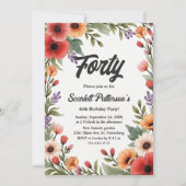 Eleganter Rustikaler Blumengarten Sommer 40. Gebur Einladung (Vorderseite)