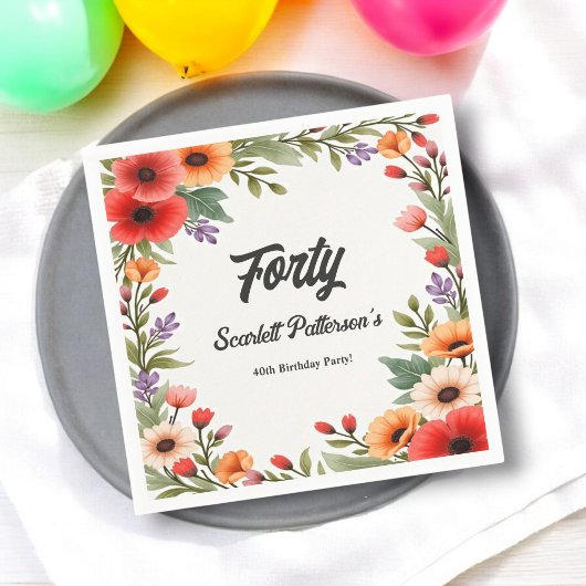 Eleganter Rustikaler Blumengarten Sommer 40. Gebur Serviette