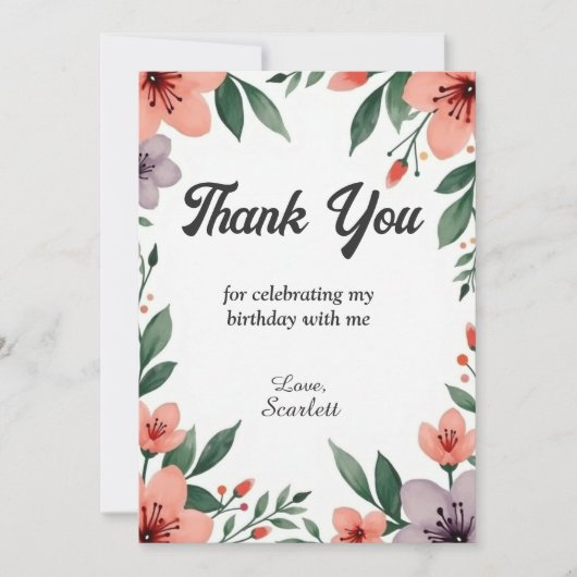 Eleganter Rustikaler Blumengarten Sommer Geburtsta Dankeskarte (Vorderseite)