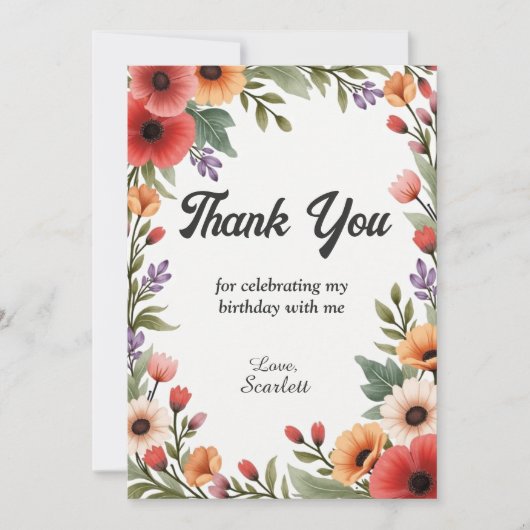 Eleganter Rustikaler Blumengarten Sommer Geburtsta Dankeskarte (Vorderseite)