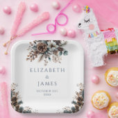 Eleganter Rustikaler Blumenwald Pinecones Hochzeit Pappteller (Party)