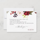 Eleganter Rustikaler Blütenstaub Burgund Blush Dankeskarte (Rückseite)