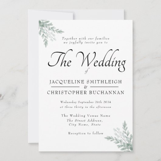 Eleganter Rustikaler Eukalyptus Verlasse Grün Einladung (Vorderseite)