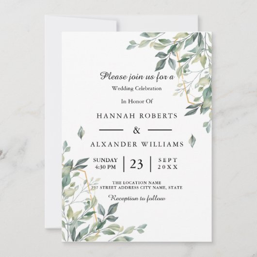 Eleganter rustikaler Eukalyptus Verlasse Grüne Hoc Einladung (Vorderseite)