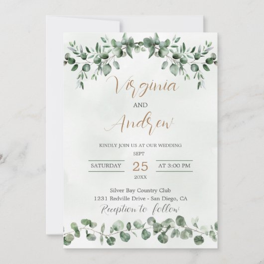 Eleganter rustikaler Eukalyptus Verlasse Grüne Hoc Einladung (Vorderseite)