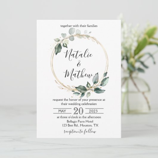 Eleganter rustikaler Eukalyptus Verlasse Grüne Hoc Einladung (Stehend Vorderseite)