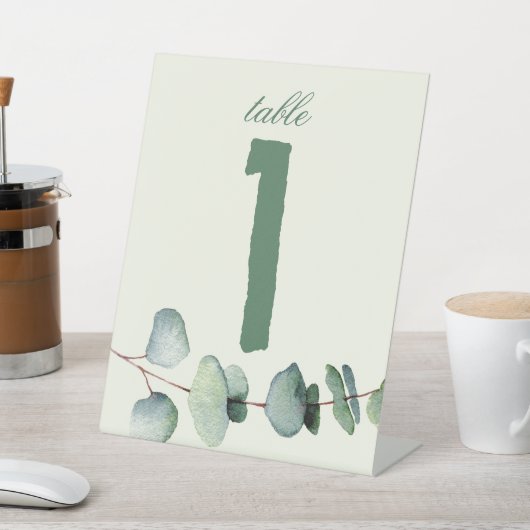 Eleganter rustikaler Eukalyptus Verlasst Grüntisch Sockelschild (In SItu)