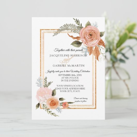 Eleganter Rustikaler Fall Florenz Terracotta auf d Einladung (Stehend Vorderseite)