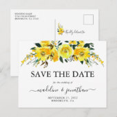 Eleganter, rustikaler, floraler Senf Gelb Save the Ankündigungspostkarte (Vorne/Hinten)