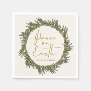 Eleganter rustikaler Friede auf Erden Weihnachtskr Serviette