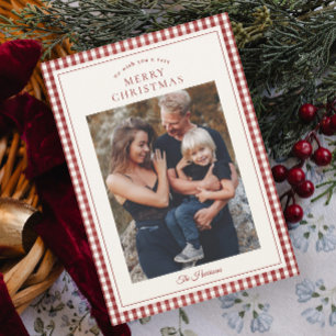 Eleganter Rustikaler Gingham-Weihnachtsfoto Karte