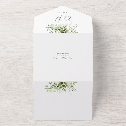 Eleganter Rustikaler Grüner QR Code Hochzeit All In One Einladung (Außenbereich)