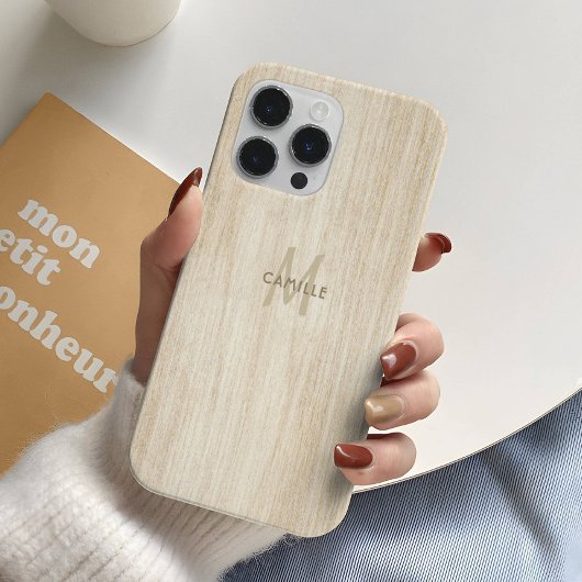 Eleganter Rustikaler Hellbeiger Holzeffekt-Monogra Case-Mate iPhone Hülle