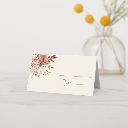 Eleganter rustikaler Herbst geklappt Hochzeitsfeie Platzkarte (Vorderseite)