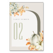 Eleganter rustikaler Herbst Kürbisblättrige Blüten Tischnummer (Rückseite)