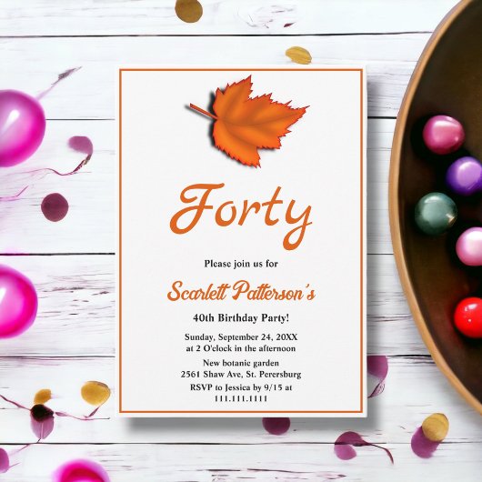 Eleganter Rustikaler Herbstausgang 40. Geburtstag Einladung