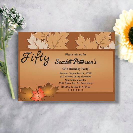 Eleganter Rustikaler Herbstausgang 50. Geburtstag Einladung