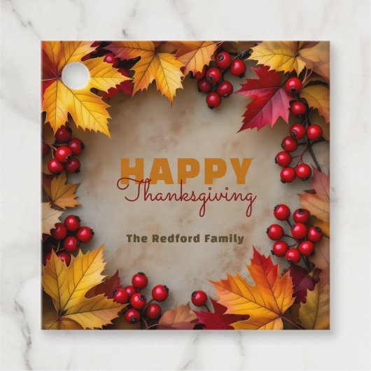 Eleganter Rustikaler Herbstkranz Erntedank Urlaub Geschenkanhänger (Vorderseite)