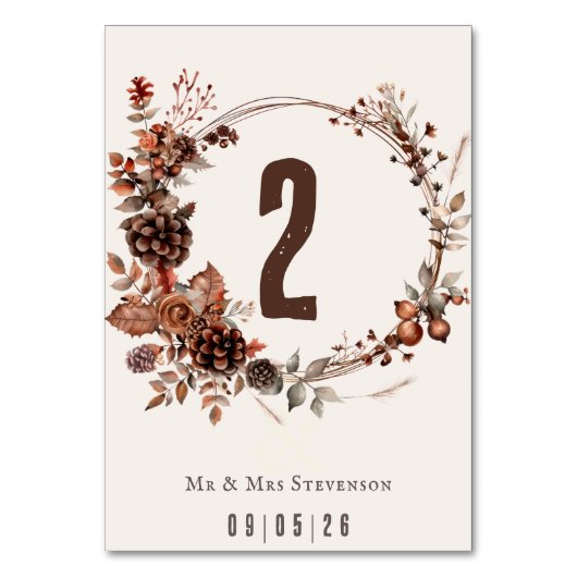 Eleganter rustikaler Herbstkranz Tischnummer (Rückseite)