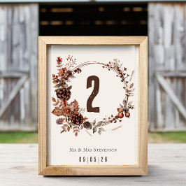 Eleganter rustikaler Herbstkranz Tischnummer